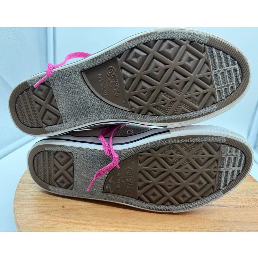Converse All Star Low Top Junior Size 5 Sneakers Grey Cream Pink Laces 0515